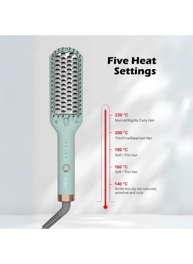 VGR Hair Straightening Brush V-592 , for straight and shiny hair in minutes, Maximum temperature of 220°C, Safe heating heads prevent hair burning and protect the scalp, 5 heating settings, LED temperature indicator for easy control, 360° rotating cable prevents tangling and provides flexibility during use multicolour - Image 3