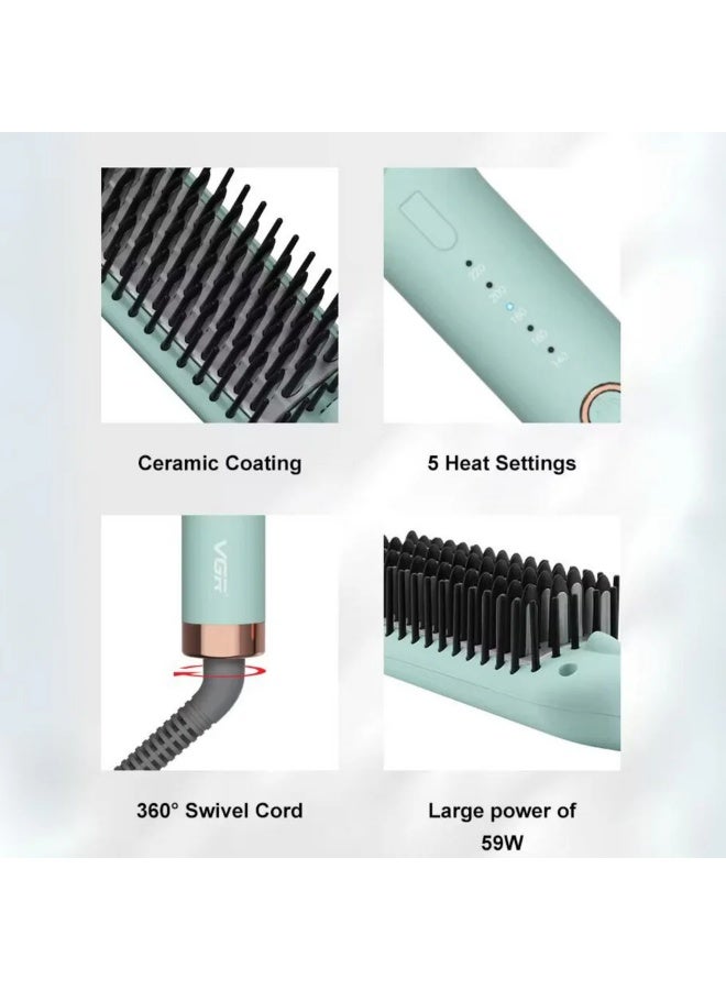 VGR Hair Straightening Brush V-592 , for straight and shiny hair in minutes, Maximum temperature of 220°C, Safe heating heads prevent hair burning and protect the scalp, 5 heating settings, LED temperature indicator for easy control, 360° rotating cable prevents tangling and provides flexibility during use multicolour - Image 4