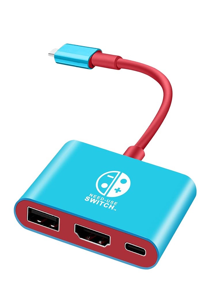 Switch 3-in-1 Portable Multi-Functional Dock for Nintendo Switch / Switch OLED , 4K HDMI Port, USB 3.0 Port, 65W Type-C PD Charging Port , Compatible with Phones, MacBook, Steam Deck, Projectors, and TVs , Lightweight Design Perfect for Travel and Home Use blue and red - Image 1