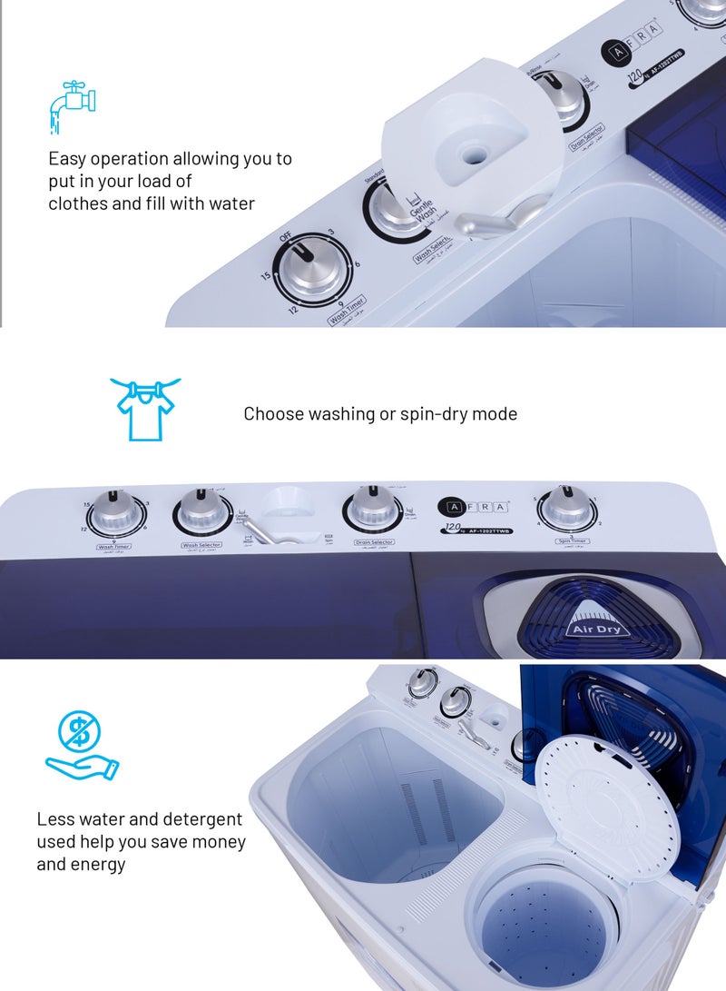 عفرا غسالة Twin Tub، سعة غسيل 12 كجم، سعة عصر 6.5 كجم، 600 واط - Image 3
