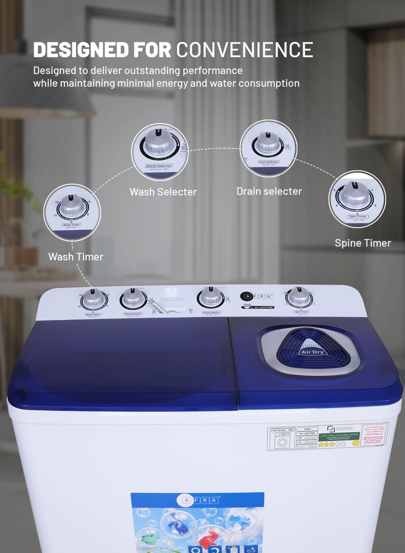 عفرا غسالة Twin Tub، سعة غسيل 12 كجم، سعة عصر 6.5 كجم، 600 واط - Image 2