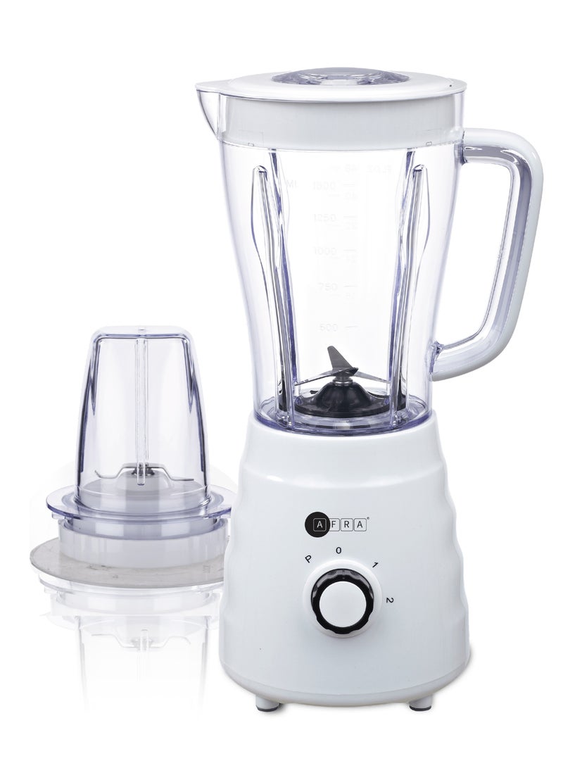 AFRA 2-in-1 Blender with Grinder Cup | 1.5L Plastic Jug, Stainless Steel Blade | 2-Speed Control with Pulse | Anti-Slip Feet | 500W | Model AF-500BLWT | Multi-Color | 2-Year Warranty 1.5 L 500 W AF-500BLWT White - Image 2