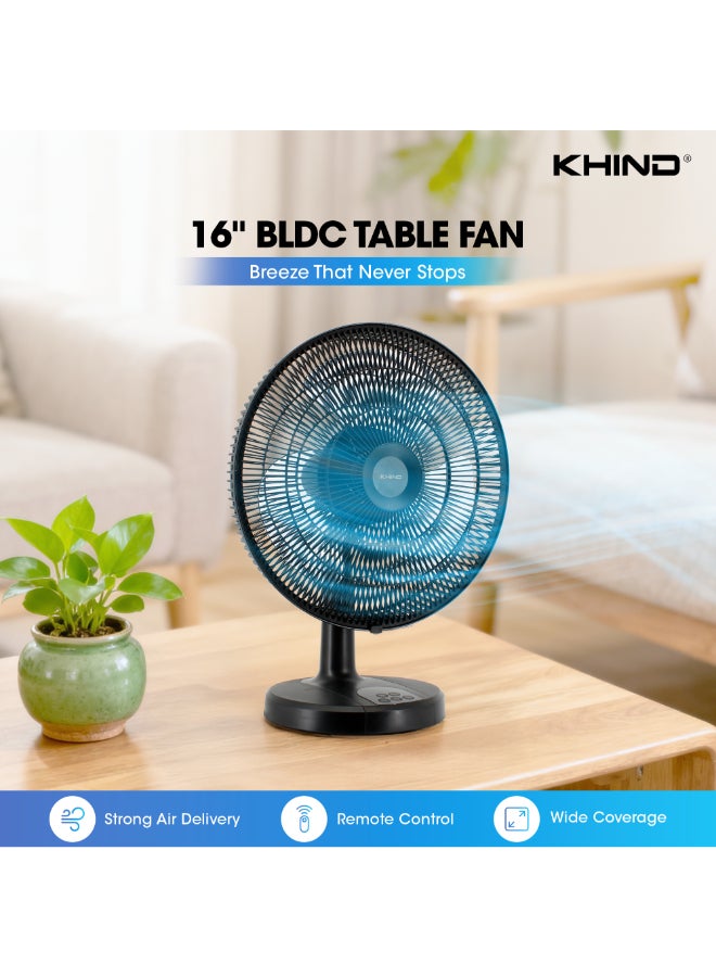 KHIND 16 Inch BLDC Table Fan with Remote | 9 Speed, 3 Modes, Energy Efficient Motor, Silent Operation <62dB, High Air Delivery 60m³/min, Matte Black TF1603DC black - Image 2
