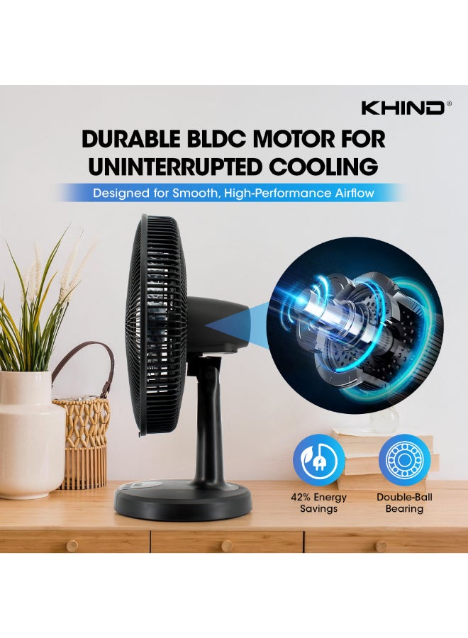 KHIND 16 Inch BLDC Table Fan with Remote | 9 Speed, 3 Modes, Energy Efficient Motor, Silent Operation <62dB, High Air Delivery 60m³/min, Matte Black TF1603DC black - Image 4