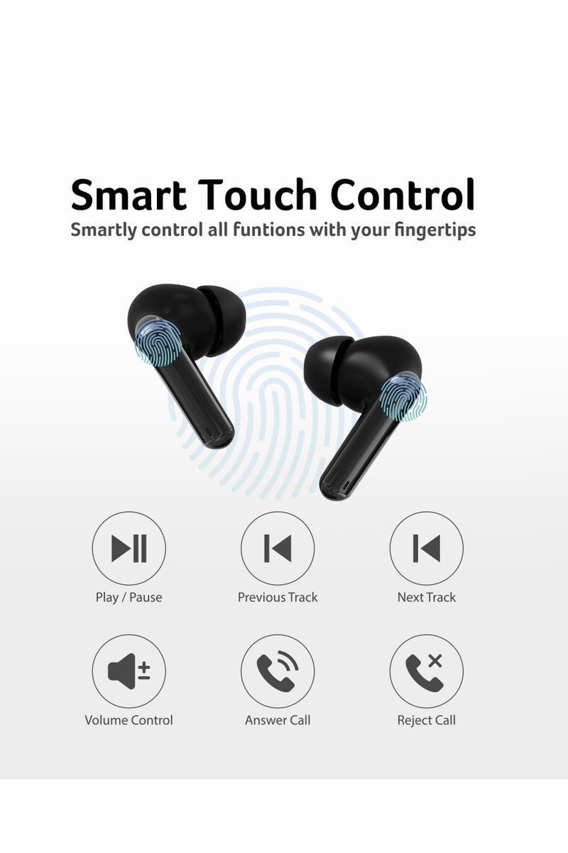 Acer AHR155 True Wireless Bluetooth Earbuds with 24H Playtime, Type-C Charging, 10mm Dynamic Drivers, Extra Bass, ENC, Smart Touch Control, HD Voice, Lightweight Earphone, Long Battery Life With type C Charging cable Black - Image 5