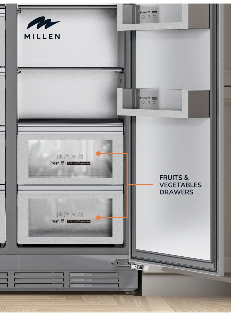 ميلين ثلاجة مدمجة، 455 لتر، ضمان 3 سنوات، داخلية رمادية، بدون صقيع، ثلاجة وفريزر جنبًا إلى جنب، تحكم إلكتروني، إضاءة خلفية LED، MBSB455ID - Image 5