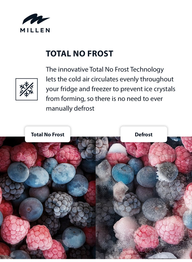 ميلين ثلاجة مدمجة، 455 لتر، ضمان 3 سنوات، داخلية رمادية، بدون صقيع، ثلاجة وفريزر جنبًا إلى جنب، تحكم إلكتروني، إضاءة خلفية LED، MBSB455ID - Image 4