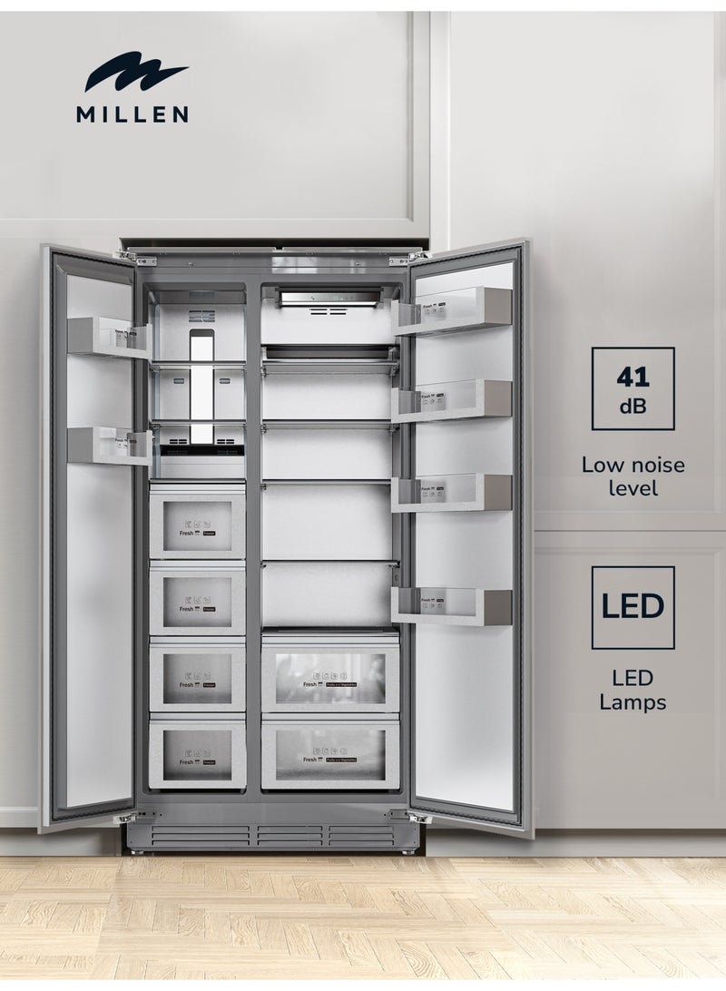 ميلين ثلاجة مدمجة، 455 لتر، ضمان 3 سنوات، داخلية رمادية، بدون صقيع، ثلاجة وفريزر جنبًا إلى جنب، تحكم إلكتروني، إضاءة خلفية LED، MBSB455ID - Image 3