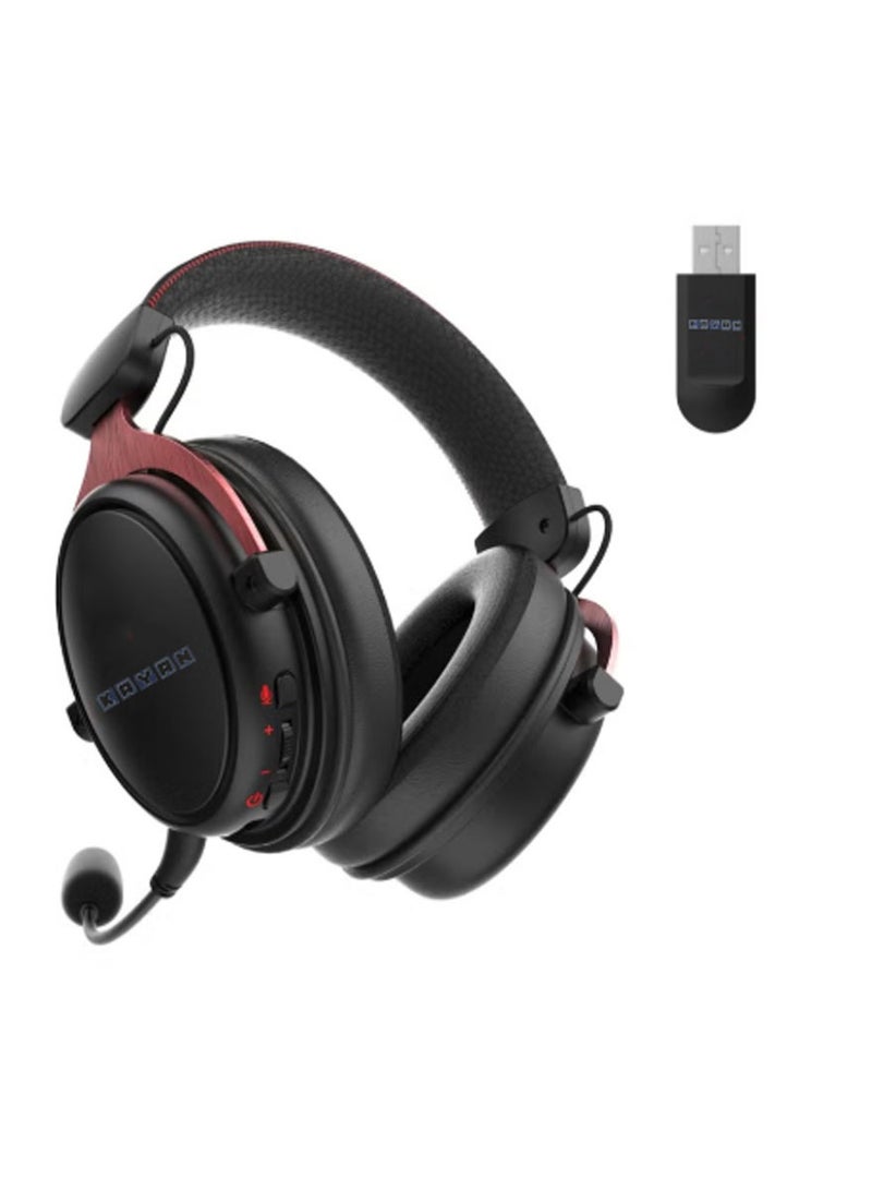 كايان سماعة الألعاب اللاسلكية KAYAN NOVA مع ميكروفون، بطارية لمدة 30 ساعة، جهاز استقبال USB بتردد 2.4GHz، زمن استجابة منخفض للغاية، متوافقة مع الكمبيوتر، PS4/PS5، Xbox، نينتندو، والهواتف المحمولة – أسود/أحمر - Image 3