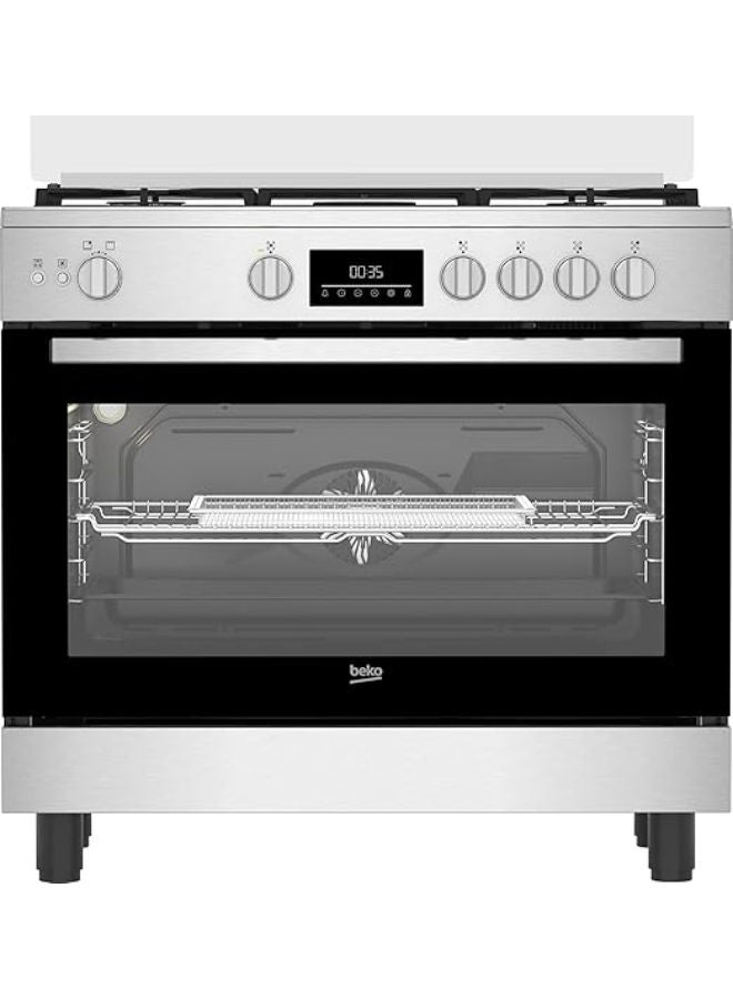 Beko 90cm gas stove with fan, digital controls BGGR11225GXA silver - Image 1