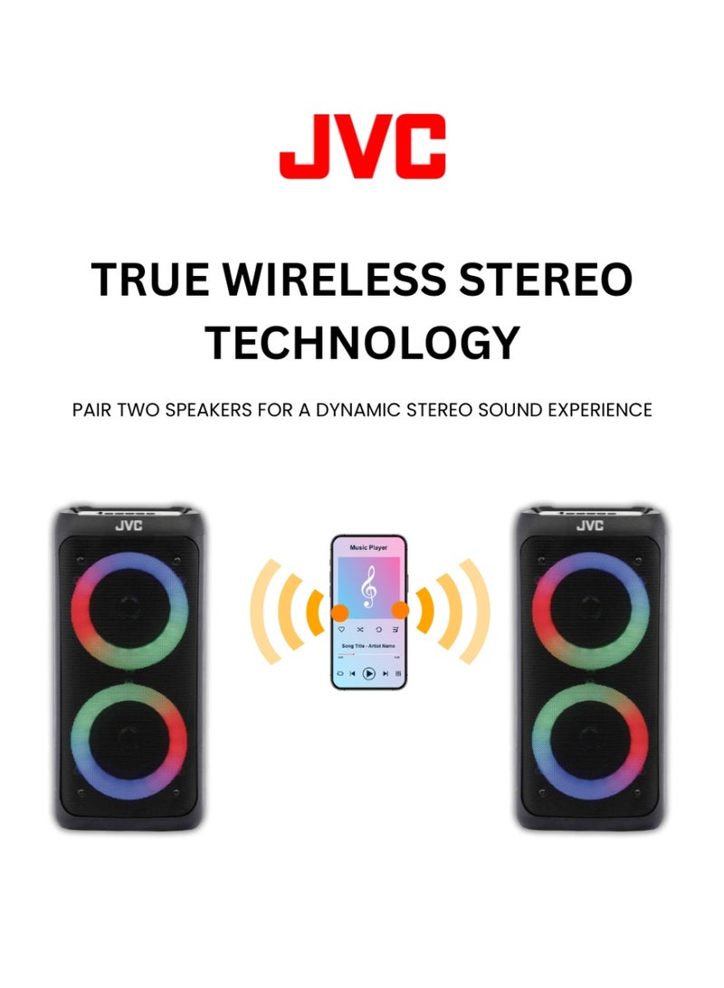 جي في سي مكبر صوت بلوتوث محمول JVC XS-N5510، 300 واط PMPO، اقتران ستيريو TWS، راديو FM، مدخل USB/SD/AUX/ميكروفون، مكبر صوت قابل لإعادة الشحن للاستخدام الخارجي - XS-N5510 - Image 5