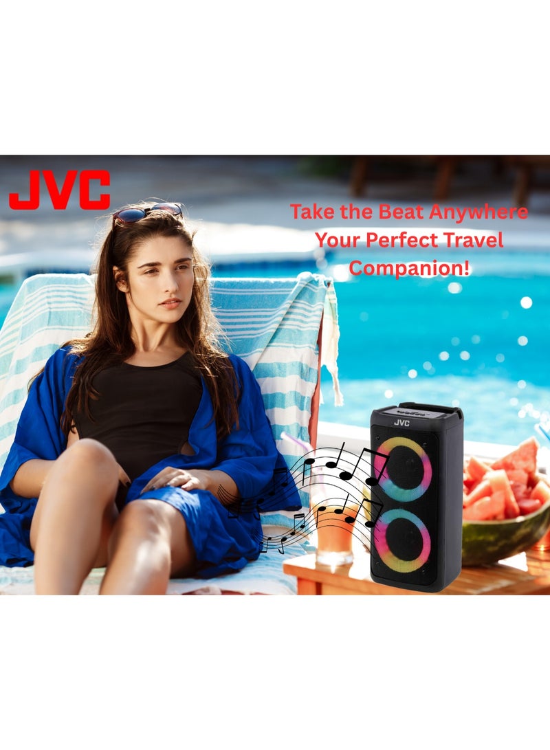 جي في سي مكبر صوت بلوتوث محمول JVC XS-N5510، 300 واط PMPO، اقتران ستيريو TWS، راديو FM، مدخل USB/SD/AUX/ميكروفون، مكبر صوت قابل لإعادة الشحن للاستخدام الخارجي - XS-N5510 - Image 3