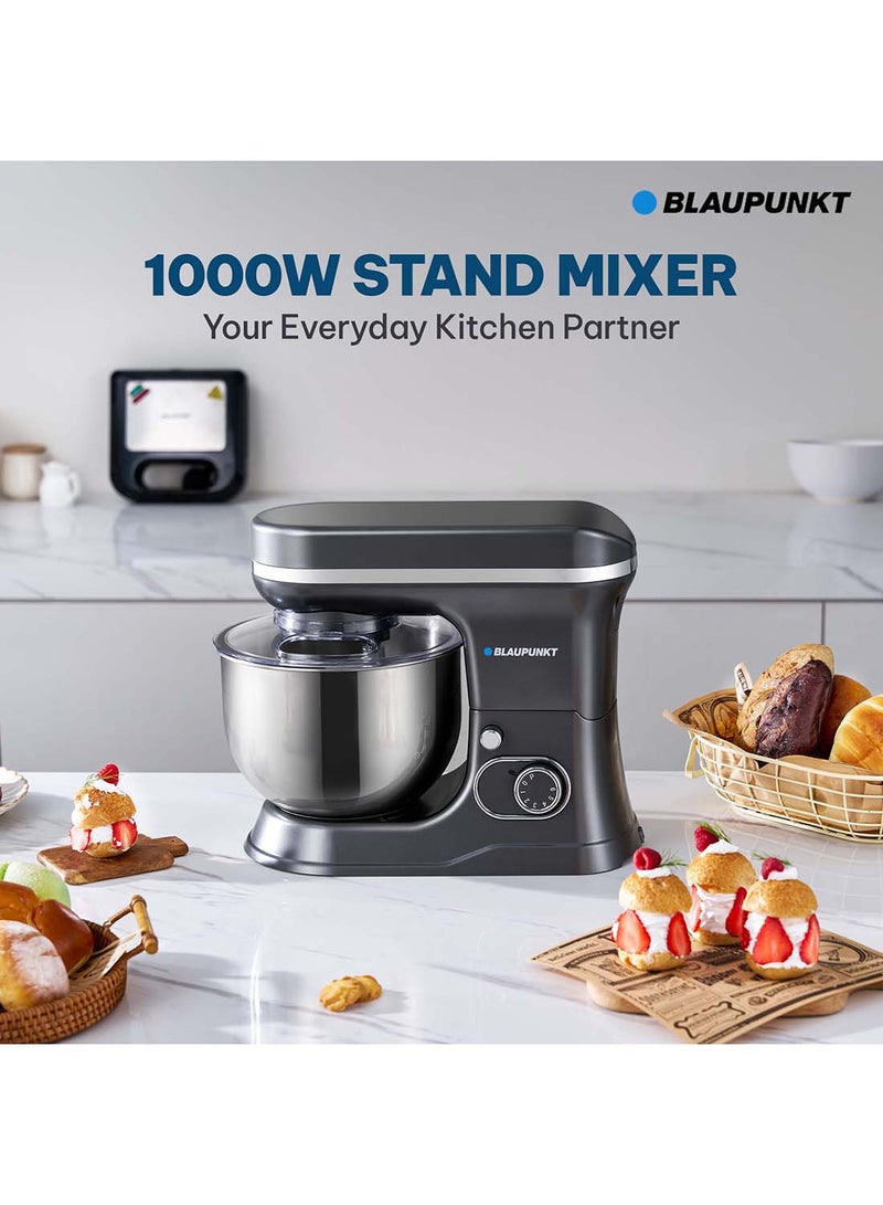 Blaupunkt Stand Mixer 1000W – 6-Speed with Pulse, 5L Stainless Steel Bowl, Dough Hook, Beater, Whisk, Metal Gear, Planetary Mixing, Splash Guard, Tilt Head, 2-Year Warranty 5 L 1000 W PMS510 Black - Image 2