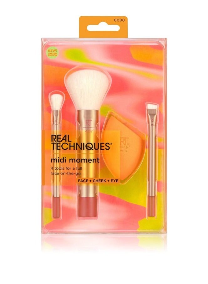 ريل تكنيكس Medi Moment Brush Set, Makeup Sponge and Full Face Makeup Brushes, for Liquid and Powder Products, Travel Size Brushes, Set of 4 multi color - Image 1