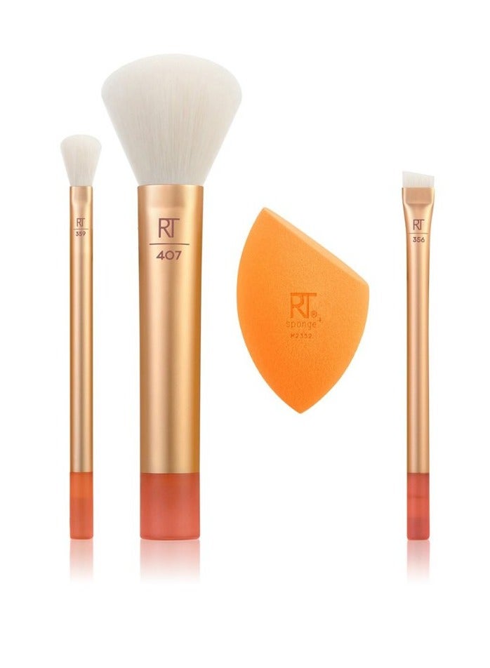 ريل تكنيكس Medi Moment Brush Set, Makeup Sponge and Full Face Makeup Brushes, for Liquid and Powder Products, Travel Size Brushes, Set of 4 multi color - Image 2