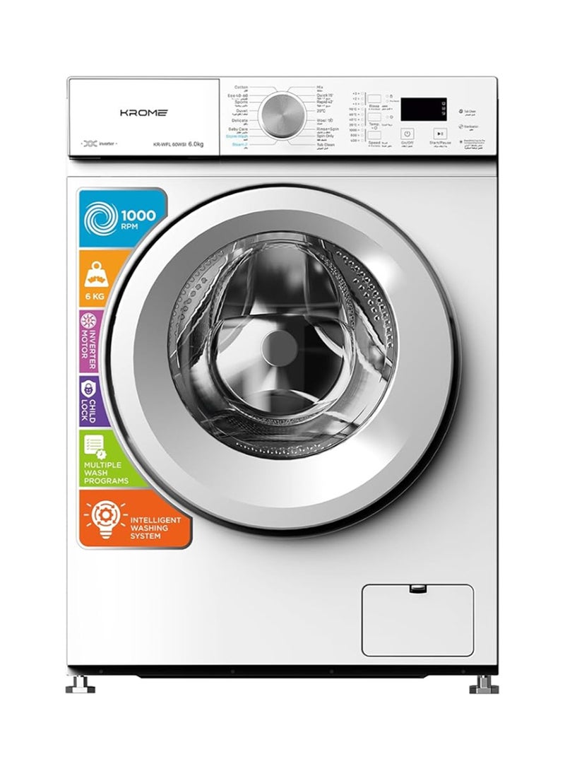 Krome 6 Kg Front Load Washing Machine with BLDC Inverter Motor, 16 Wash Programs & 1000 RPM Spin Speed, Stainless Steel Drum 6 kg KR-WFL60WSI White - Image 1