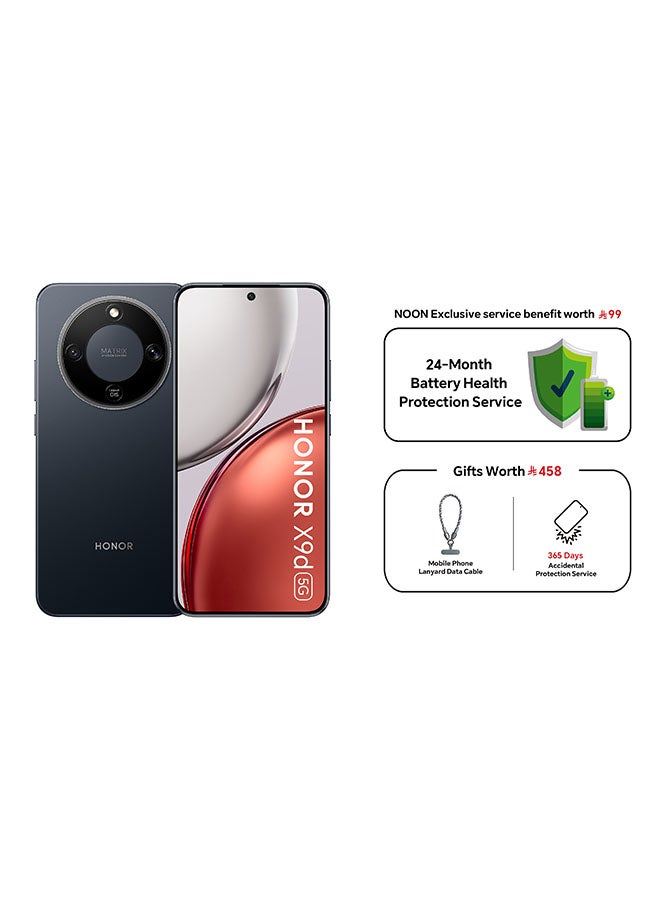 هونور X9d 5G ثنائي الشريحة أسود منتصف الليل 12 جيجابايت رام 256 جيجابايت مع حبل بيانات وكابل حماية الشاشة لمدة 365 يومًا - نسخة الشرق الأوسط - Image 1