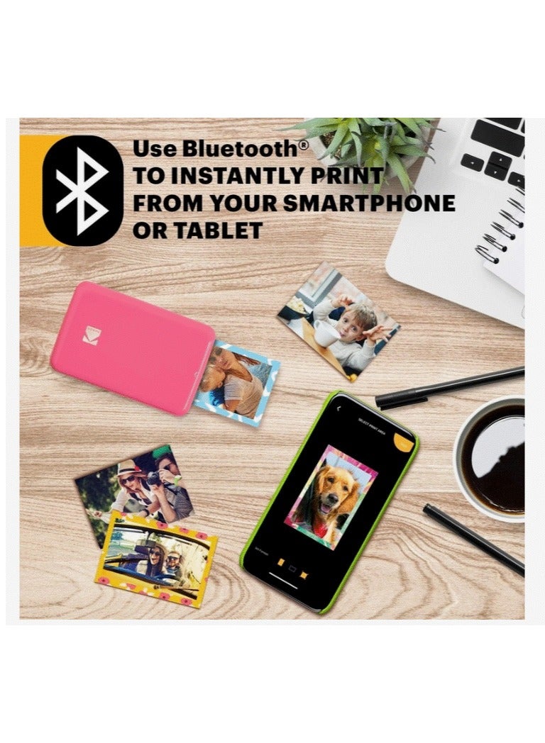 كوداك Kodak Step Portable Mini Photo Printer Instant 2x3 Sticky Backed Prints from iOS and Android via Bluetooth/NFC No Ink Needed with ZINK Technology Smudge-Proof, Water-Resistant, Tear Resistant Photos Compact Travel Friendly Design with Customization App Print Directly From Smart phone Pink - Image 2