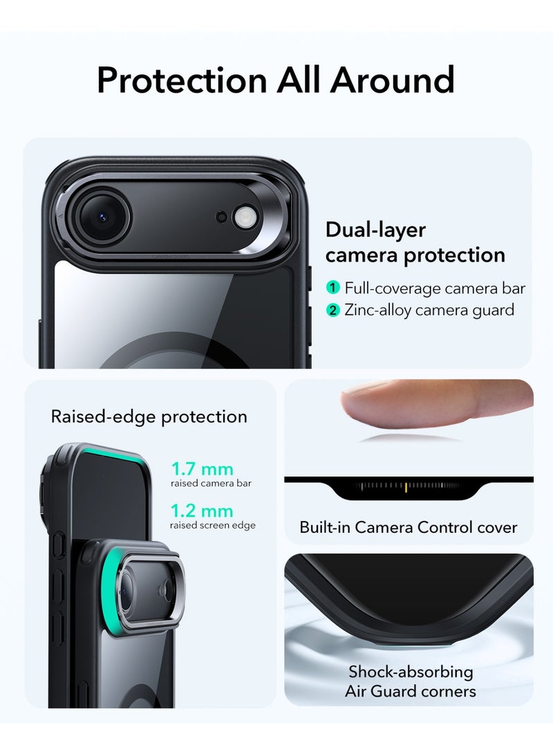 ESR iPhone Air HaloLock Classic Hybrid Case with Stand – MagSafe Compatible Cover with Camera Control Button Military-Grade Drop Protection And Shock-Absorbing Corners - Clear Black - Image 4