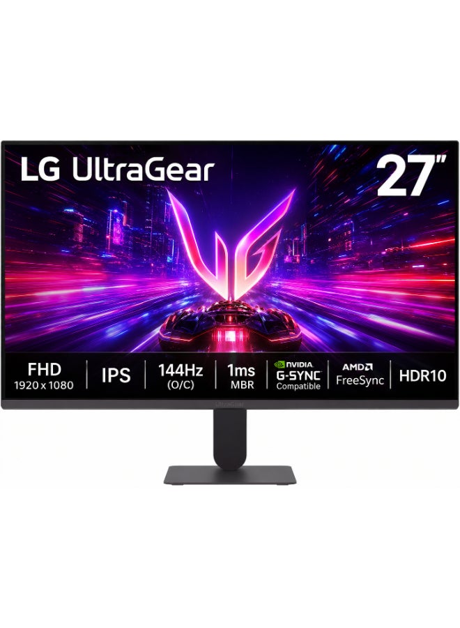 إل جي 27G411A-B شاشة ألعاب Ultragear بحجم 27 بوصة بدقة Full HD (1920 x 1080) IPS، 144Hz (O/C)، 1ms MBR، متوافقة مع NVIDIA G-Sync، AMD FreeSync، HDR10، HDMI، DisplayPort، قاعدة رفيعة، سوداء - Image 1