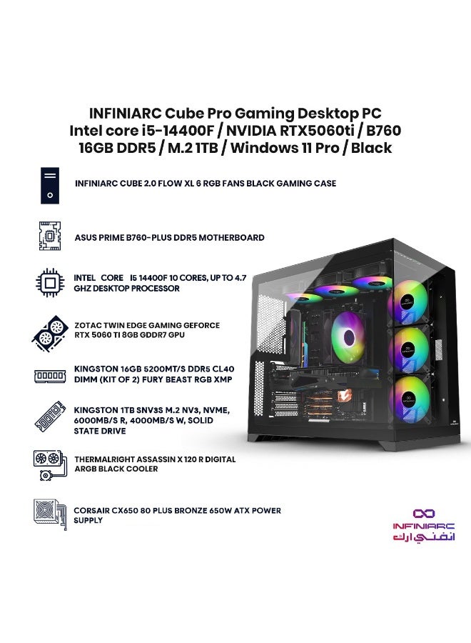 انفني ارك كمبيوتر ألعاب مكتبي Cube Pro UNI بمعالج Intel Core i5-14400F / 16GB RAM DDR5 / M.2 1TB SSD / 8GB Nvidia GeForce RTX 5060 Ti / B760 / Windows 11 Pro - Image 3