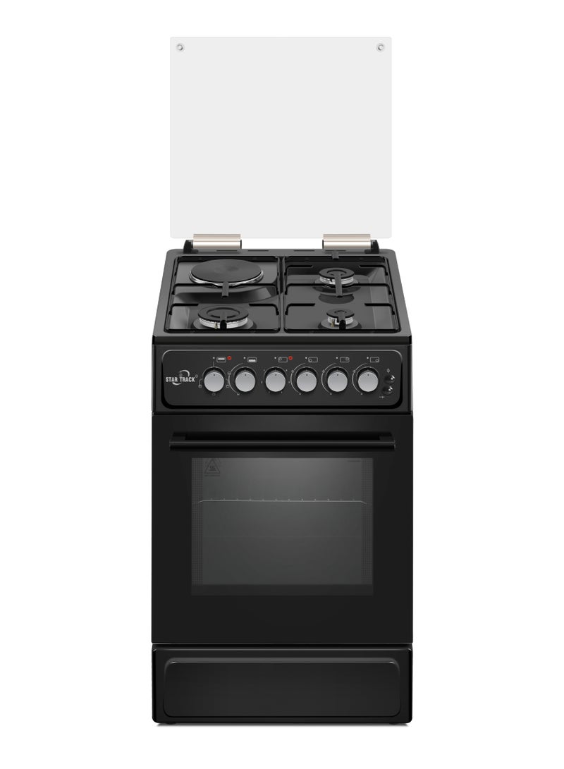 STAR TRACK Freestanding Gas Cooker 3 Burner Full Safety  Stainless Steel Cooker Gas Oven with Automatic Ignition, Silver, 50 * 60 cm Made in Turkey SG-5060-A Black