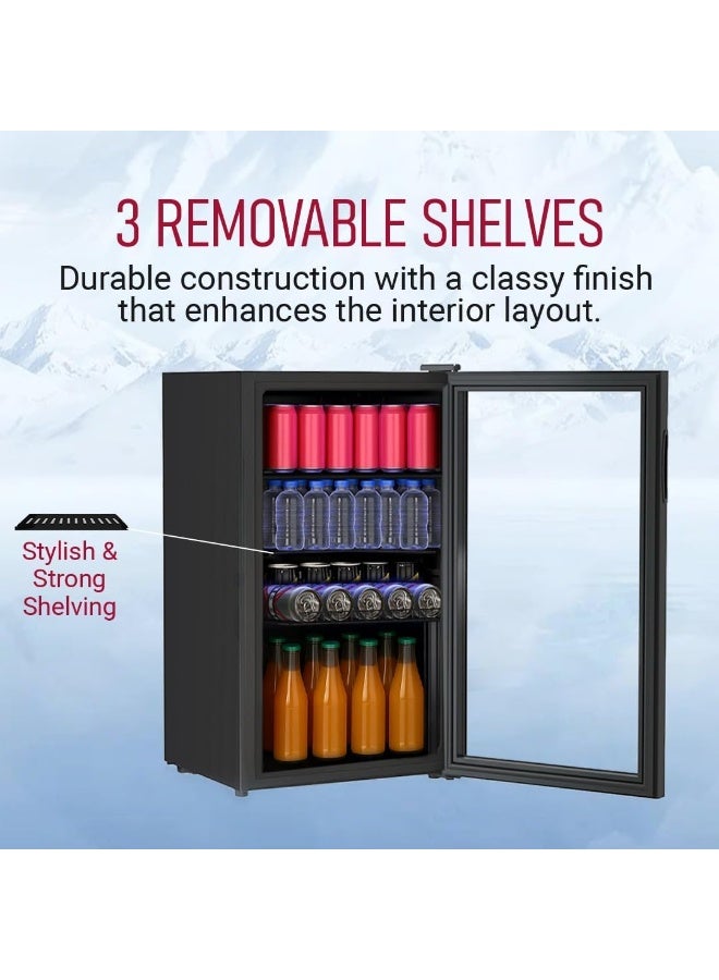 STAR TRACK 110L Beverage Cooler – Direct Compressor Cooling, Mechanical Temperature Control, HFC-Free, 3 Adjustable Shelves, Reversible Glass Door, LED Light, R600a, Energy Efficient – 110 L 85 W ST-BCH110-BD Black - Image 5