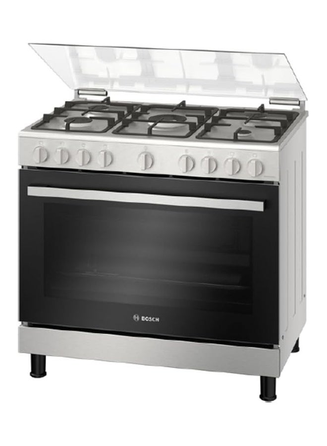 بوش موقد غاز 90x60 سم مع فرن XXL، السلسلة 2، موقد ووك وميزات أمان، HGV1D8W50M من الفولاذ المقاوم للصدأ