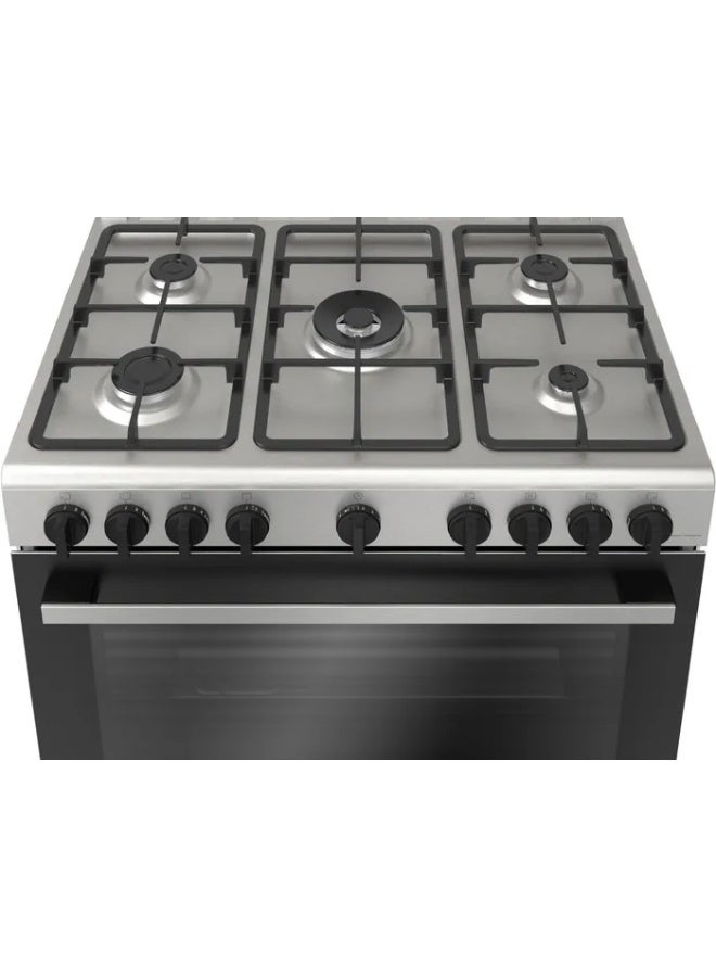 بوش موقد غاز 90x60 سم مع فرن 125 لتر، 5 شعلات، 3 أوضاع طهي، سلسلة 2، HGV1E8Y50M، من الفولاذ المقاوم للصدأ - Image 3