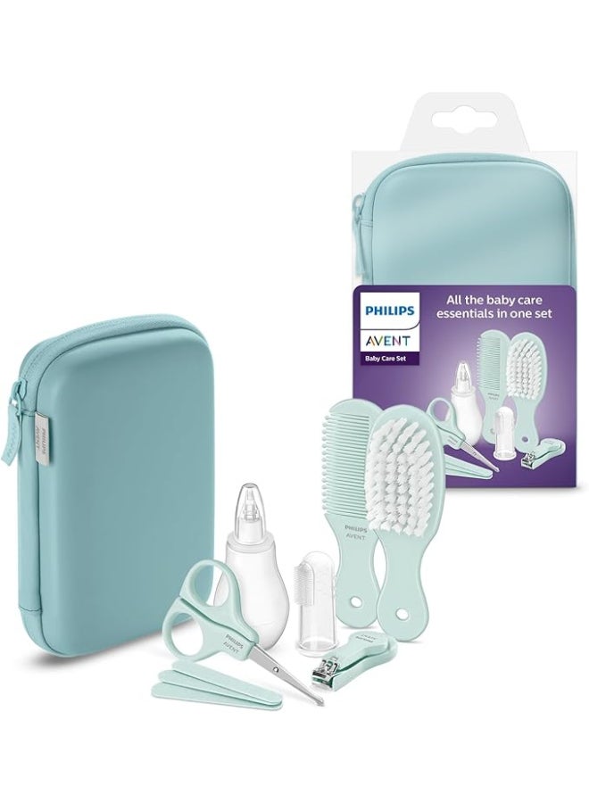 طقم العناية بالرضع - طقم البداية مع 9 ملحقات: مقصات الأظافر، مقص، 3 مبردات أظافر، مشط، فرشاة شعر، م aspirator أنفي وفرشاة أسنان أصابع (موديل SCH401/00) - Image 1