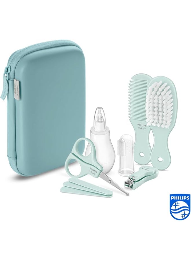 طقم العناية بالرضع - طقم البداية مع 9 ملحقات: مقصات الأظافر، مقص، 3 مبردات أظافر، مشط، فرشاة شعر، م aspirator أنفي وفرشاة أسنان أصابع (موديل SCH401/00) - Image 2