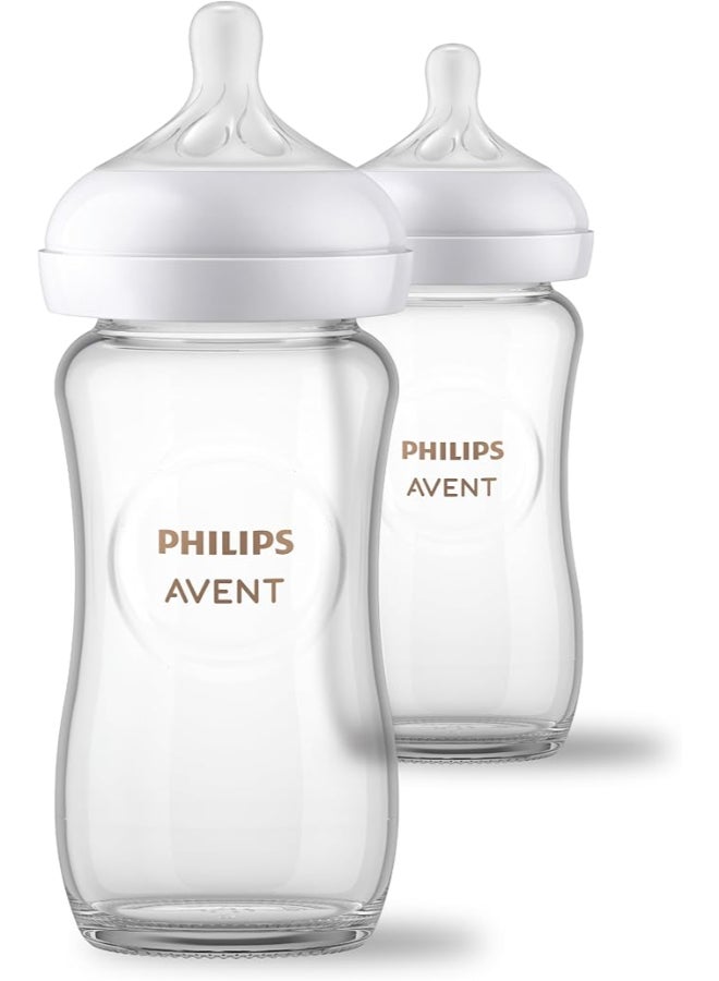 Philips Avent Pack Of 2 Glass Natural Baby Bottle with Natural Response, 8oz,  SCY913/02 - Image 1