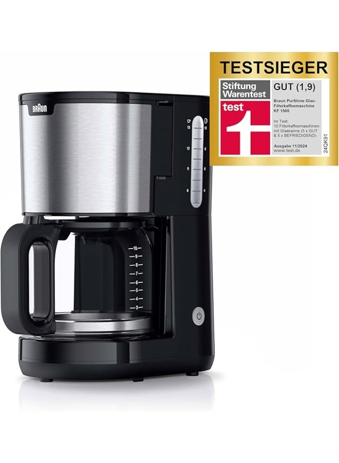 BRAUN Household PurShine KF1500 BK, Filter Coffee Machine with Glass Jug for up to 10 /15 Cups, OptiBrew System, Automatic Shutdown, 1000 Watts, Black 10 cu.ft 1000 W KF1500 BK black - Image 1