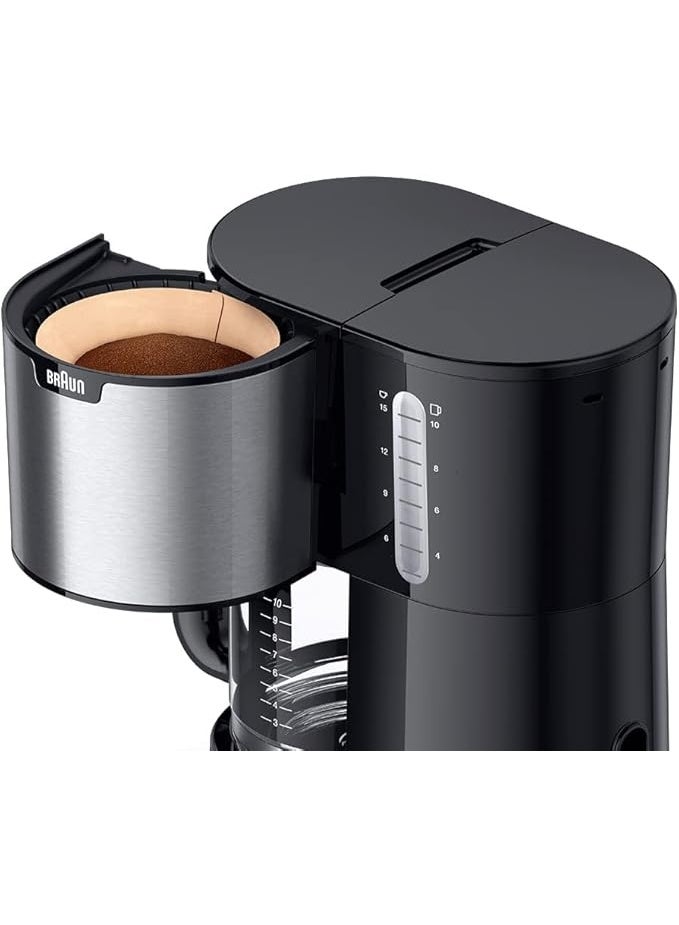 BRAUN Household PurShine KF1500 BK, Filter Coffee Machine with Glass Jug for up to 10 /15 Cups, OptiBrew System, Automatic Shutdown, 1000 Watts, Black 10 cu.ft 1000 W KF1500 BK black - Image 4