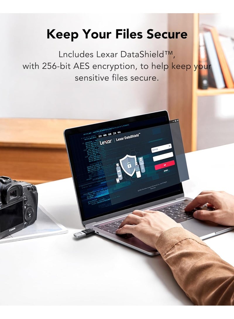 ليكسار Lexar 256GB Fingerprint F35 Pro USB 3.2 Gen 1 Flash Drive – Secure USB with Biometric Fingerprint Encryption, High-Speed Up to 400MB/s Read & 350MB/s Write, Portable External Memory Stick for PC, Laptop, Windows, Mac 256 GB - Image 5