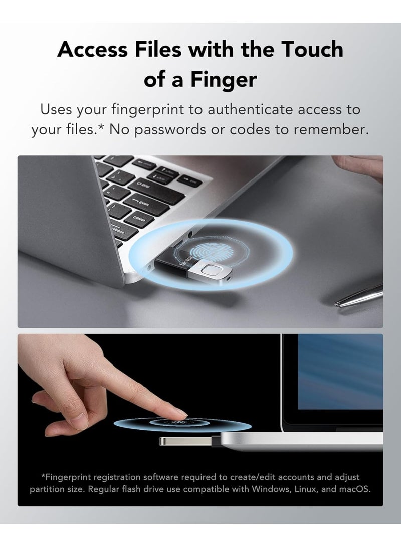 ليكسار Lexar 256GB Fingerprint F35 Pro USB 3.2 Gen 1 Flash Drive – Secure USB with Biometric Fingerprint Encryption, High-Speed Up to 400MB/s Read & 350MB/s Write, Portable External Memory Stick for PC, Laptop, Windows, Mac 256 GB - Image 3