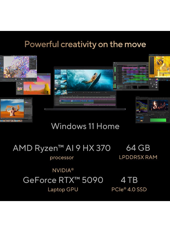 ASUS ProArt P16 Laptop With 16-Inch Display, AMD Ryzen AI 9 HX 370 Processor/64GB RAM/2TB SSD/AMD Radeon 890M  Graphics/Windows 11 Home English Nano Black - Image 4