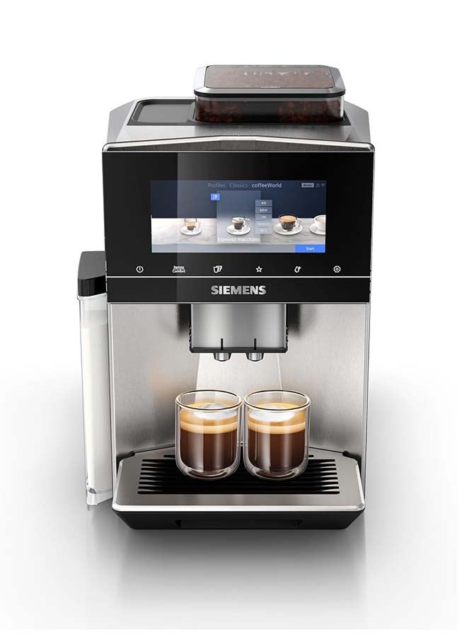 سيمنز ماكينة قهوة أوتوماتيكية بالكامل، EQ900، وضع الباريستا، مطحنة كهربائية، نظام التعرف على الحبوب، شاشة Iselect بحجم 6.8 بوصة، تطبيق Home Connect، فولاذ مقاوم للصدأ - Image 1