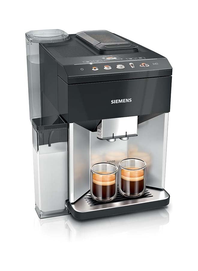 سيمنز ماكينة قهوة أوتوماتيكية بالكامل، EQ500، شوت مزدوج عطر، تنظيف تلقائي للحليب، سيرام درايف، عرض اختيار القهوة، وظيفة كوبين، فضي نهاري/بيانو - Image 1