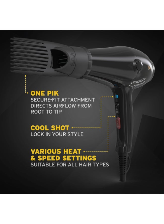 WAHL Pro Style Hair Dryer 1800W | Ionic Anti-Frizz Technology | Power Pik for Afro & Textured Hair | 3 Heat & 2 Speed Settings | Removable Filter | 3m Salon Cord – Black 3026984 black - Image 3