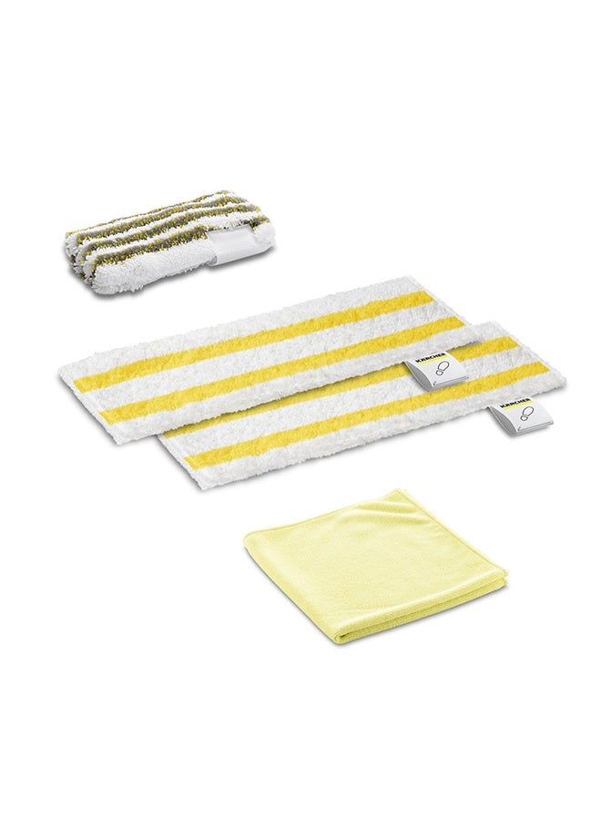 KARCHER Starter Cloth Set – 4‑Piece Steam Cleaner Accessory Kit: 2 Universal Floor Cleaning Cloths + Abrasive Nozzle Cover + Polishing Cloth, Premium Microfibre, Easyfix Hook‑And‑Loop, Machine Washable Yellow - Image 1
