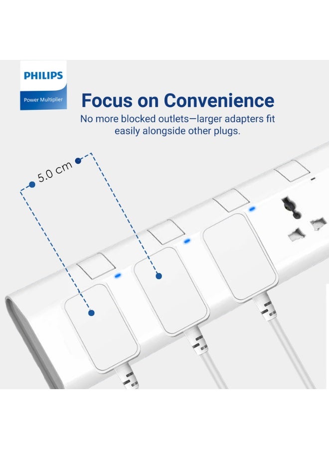 Philips 3-Way Universal Power Extension Cord with Individual Switches, 1.5m Heavy-Duty 3x1mm² Cable, 4 USB Ports (2 USB-C + 2 USB-A), 2500W Overload Protection, 10A Fuse, 750°C Fire-Resistant Protection, ESMA Certified, UK Plug – Ideal for Home & Office – White white - Image 5