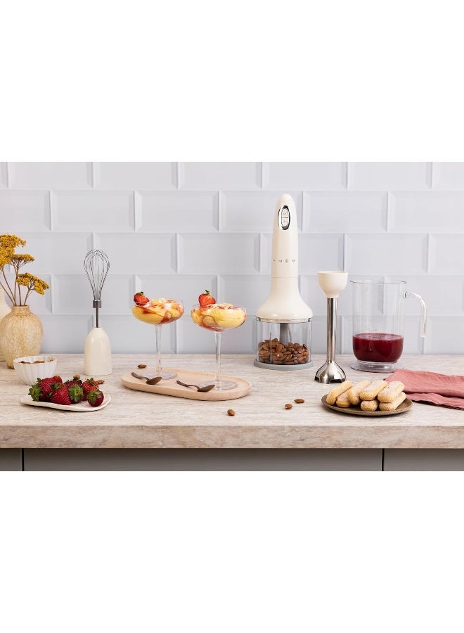 smeg Hbf03Cruk, 50'S Retro Style Aesthetic Hand Blender With Accessories, Variable Speed, Turbo Function, Cream HBF03CRUK CREAM - Image 2