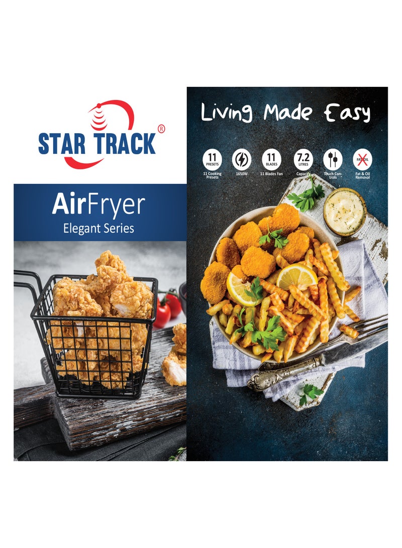STAR TRACK Air Fryer, Capacity 9 Blades Fan, Touch Control Function,11 Cooking Preset, Elegant Design 7.2 L 1650 W ST-AF1650-SB72 black - Image 4