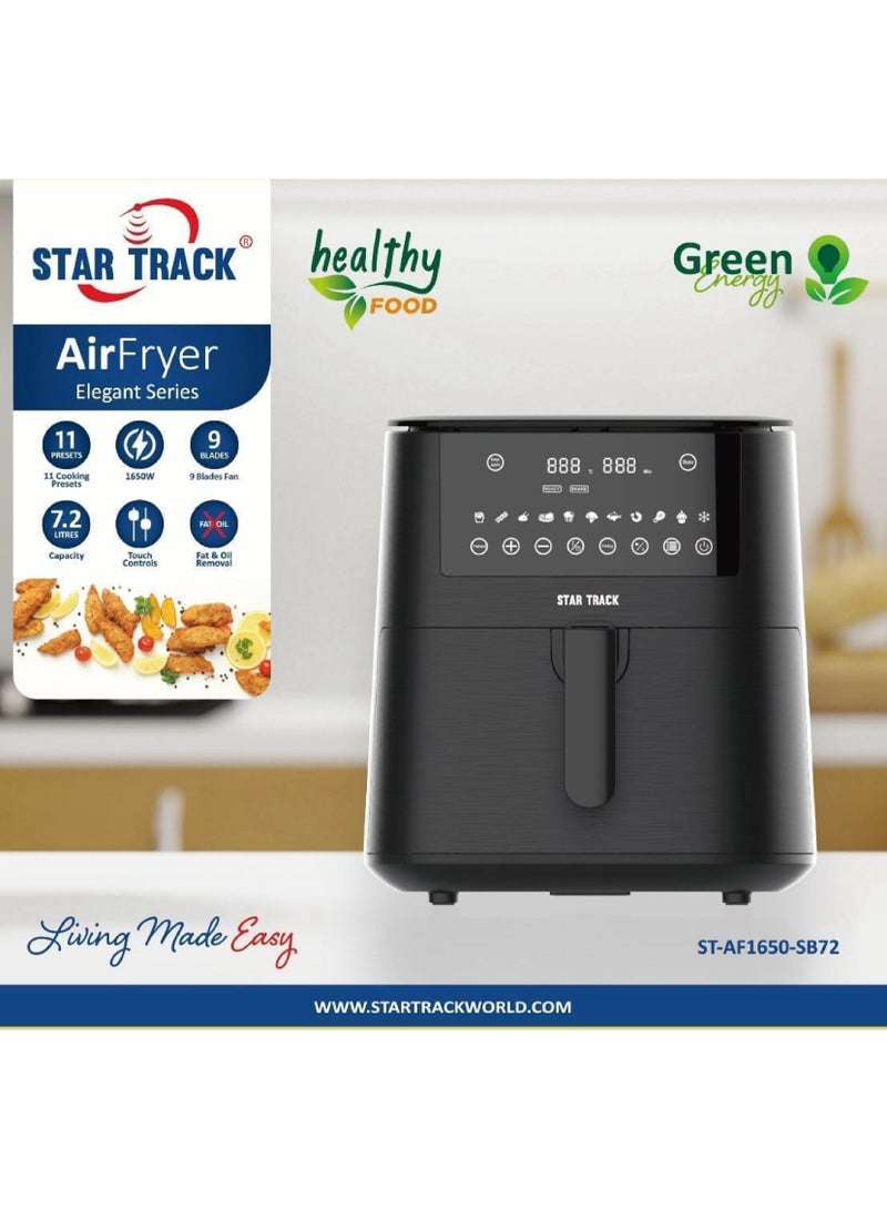 STAR TRACK Air Fryer, Capacity 9 Blades Fan, Touch Control Function,11 Cooking Preset, Elegant Design 7.2 L 1650 W ST-AF1650-SB72 black - Image 3
