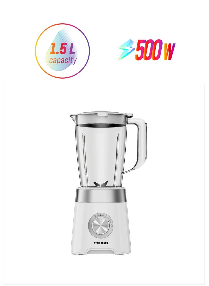 STAR TRACK 3-in-1 Blender, Chopper & Grinder 500W,  Plastic Jug, 2-Speed with Pulse, Anti-Slip, Low Power, Premium, White 1.5 L 500 W ST-15WD-B500 White - Image 1