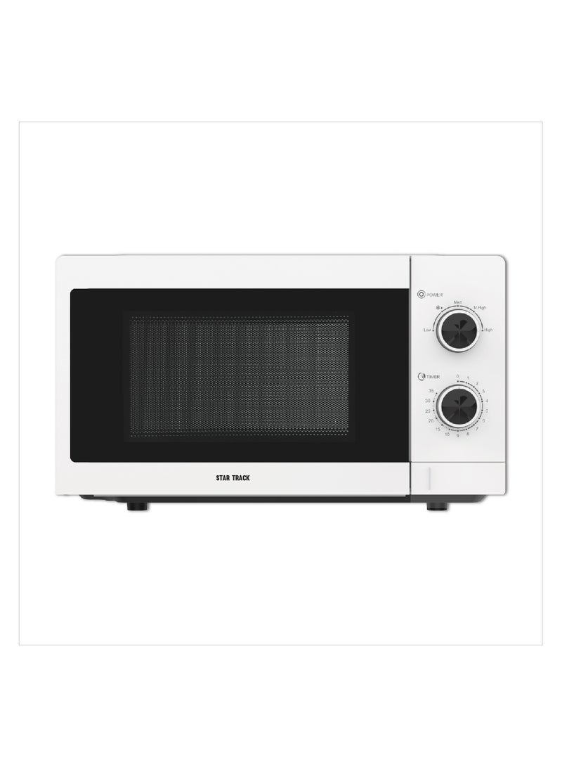 STAR TRACK Mechanical Microwave Oven, 5 Power Levels, 35 min Timer, Push Button, 255 mm Glass Turntable Glass Tray, Grey Cavity, BS Plug, 20 L 700 W ST-MW700-MW20 white - Image 1