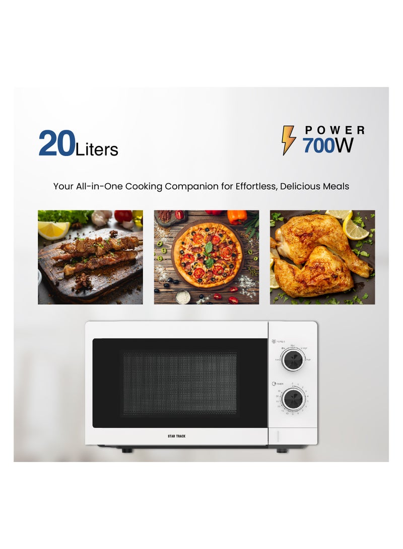 STAR TRACK Mechanical Microwave Oven, 5 Power Levels, 35 min Timer, Push Button, 255 mm Glass Turntable Glass Tray, Grey Cavity, BS Plug, 20 L 700 W ST-MW700-MW20 white - Image 3