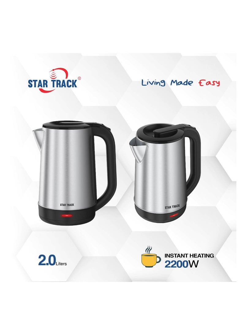 STAR TRACK Electric Kettle, Instant Heating, Manual Lid, Auto Shut Off, Boil Dry Protection, 2 L 2200 W ST-20SD-KS2200 sliver - Image 2