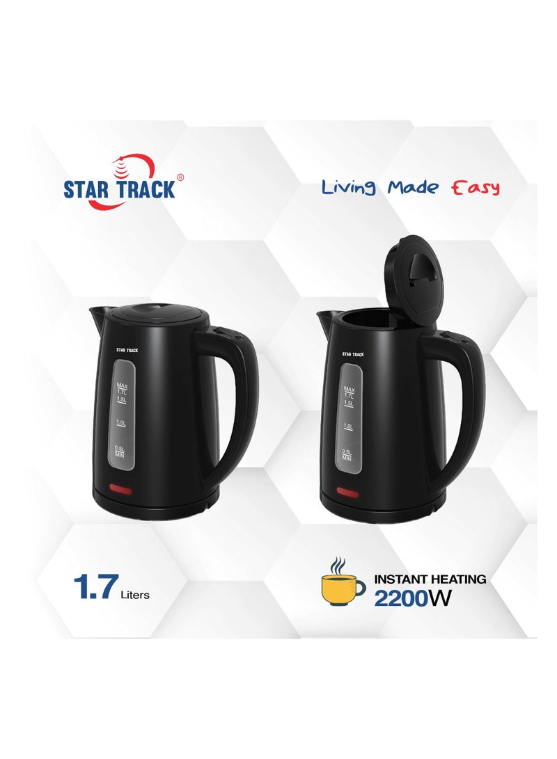 STAR TRACK Electric Kettle, Instant Heating, Manual Lid, Boil-Dry Protection, and Light Indicator, 1.7 L 2200 W ST-17BD-KP2200 Black - Image 2
